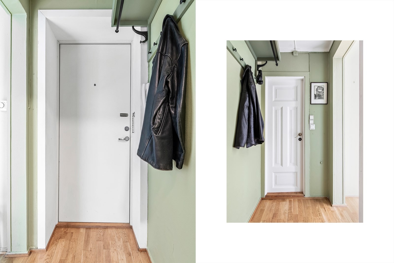 Du blir møtt av en innbydende entré med oppbevaringsplass for både yttertøy og sko Galleribilde