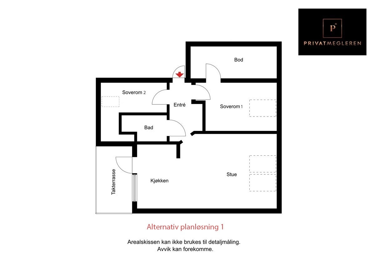 Alternativ Plantegning 1 (planløsningen som er brukt i leiligheten rett over gangen) Galleribilde