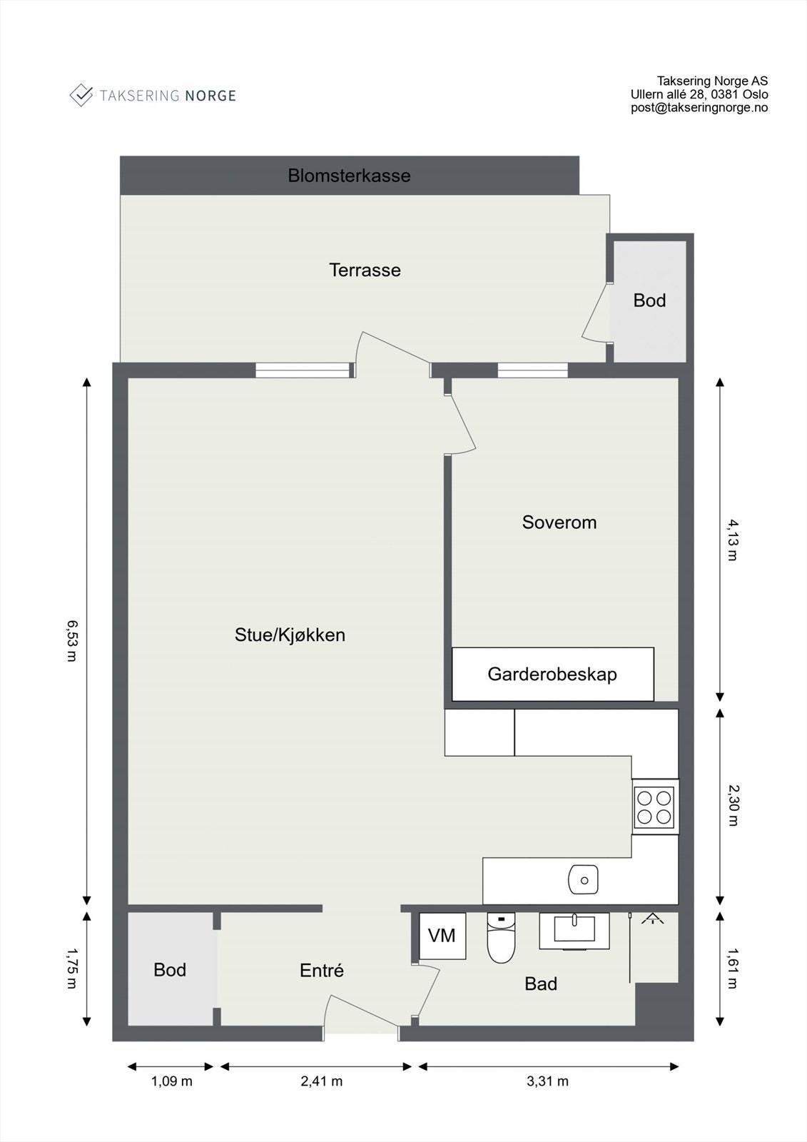 Leiligheten byr på god planløsning og en stor og solrik terrasse Galleribilde