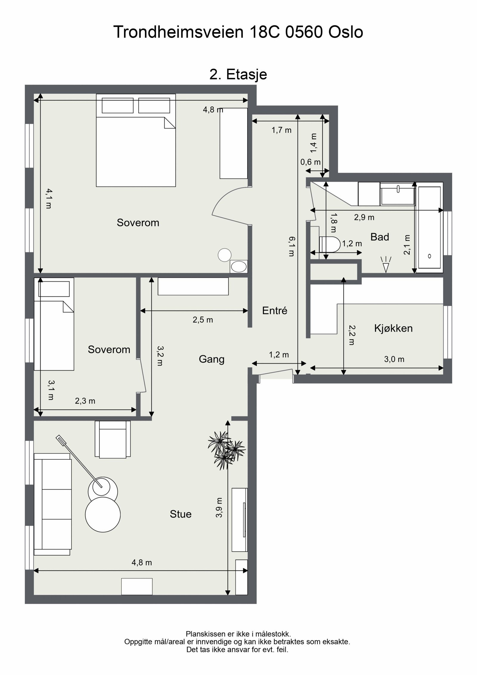 Plantegning. I tillegg følger det bod på loft og i kjeller. Galleribilde