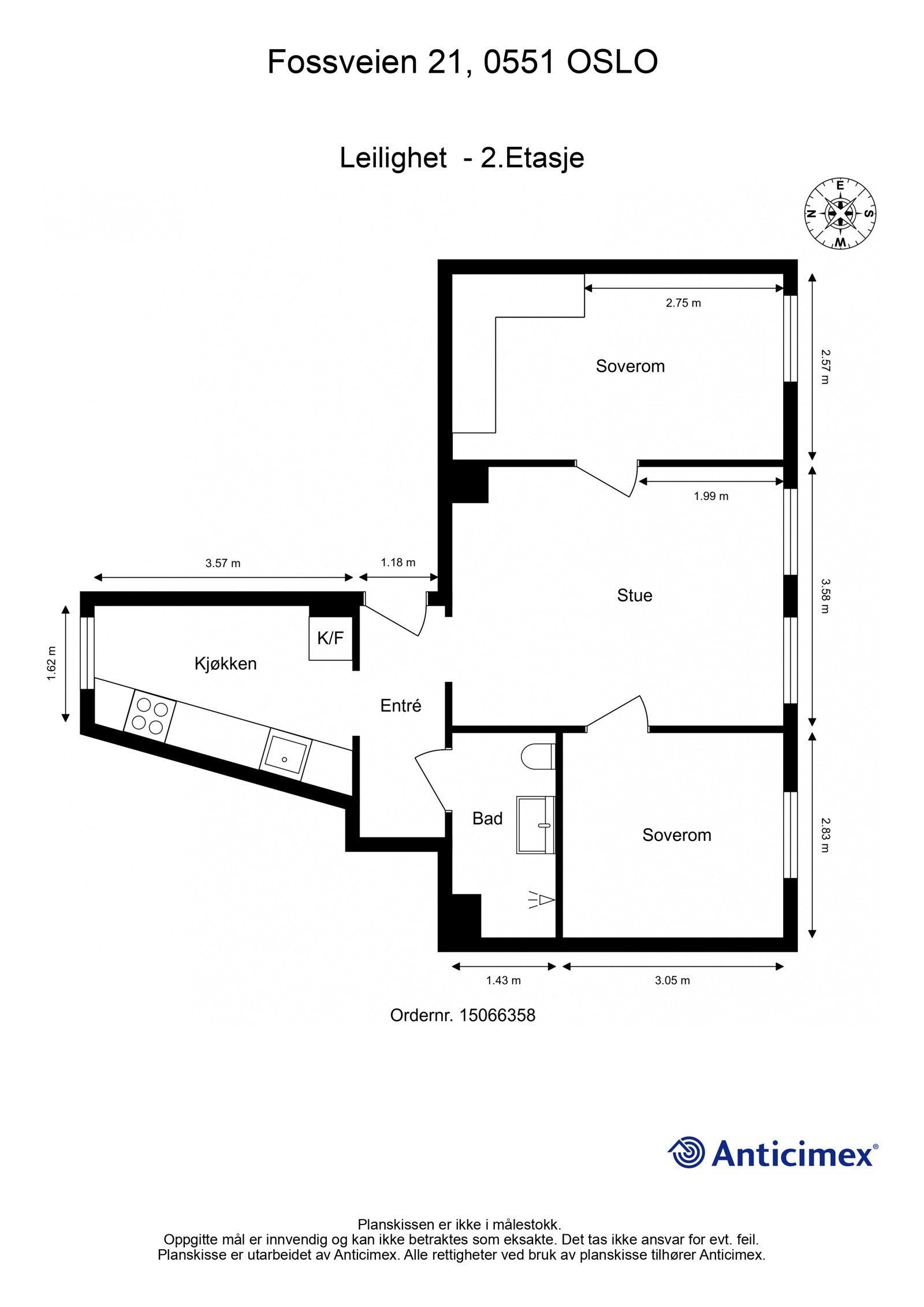 - Plantegning med mål Fossveien 21 - Galleribilde