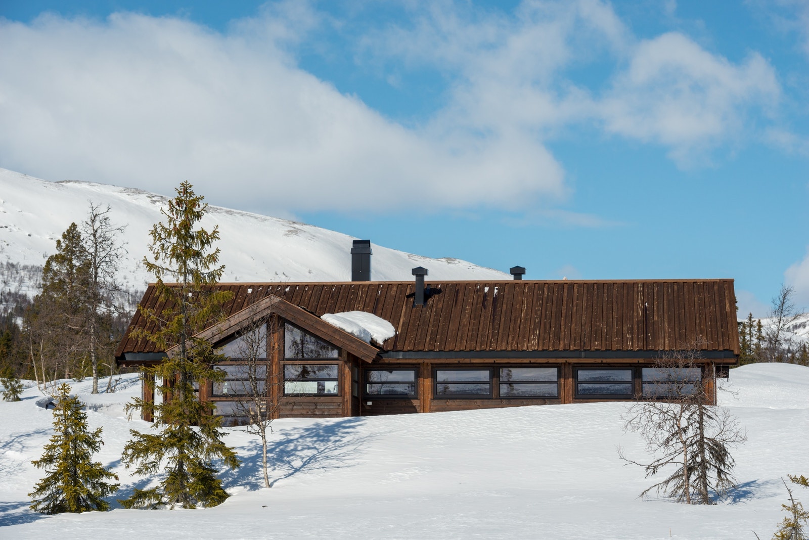 Det klassiske designet til ei Ålhytte tilpasser seg naturen. Galleribilde