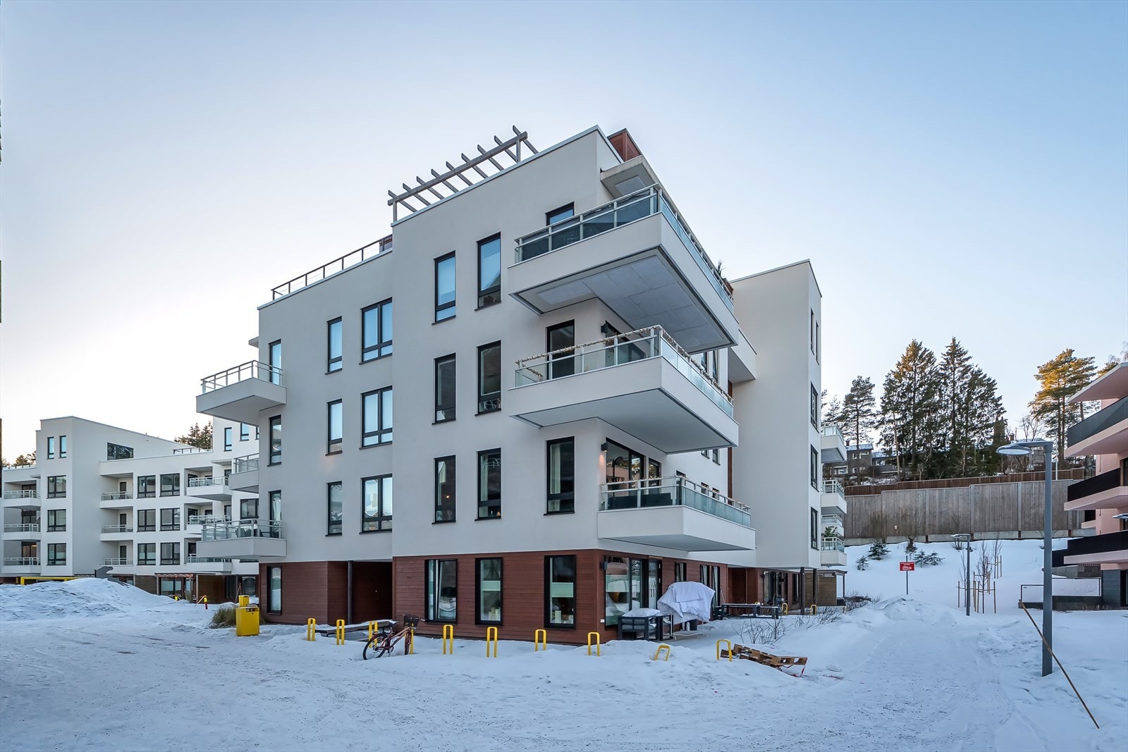 Fasade Søster Mathildes gate 40. Leiligheten er en del av "Selvaag Pluss"-konseptet. Galleribilde