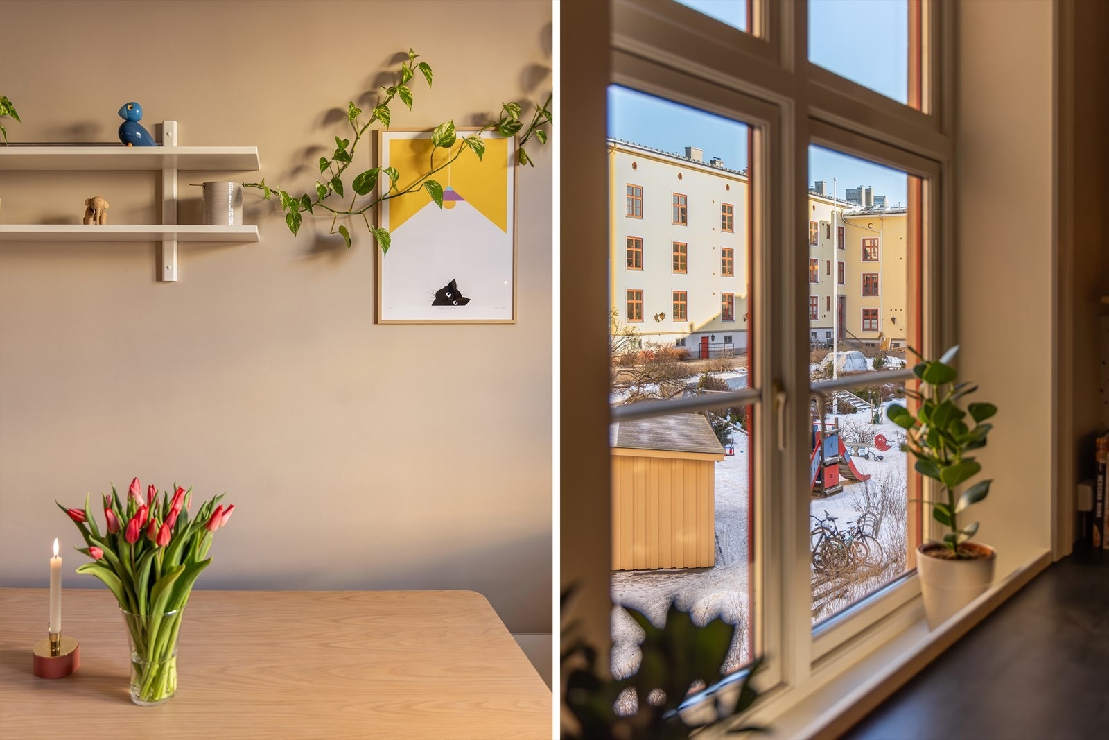 Kjøkkenet vender ut mot en rolig og svært hyggelig felles bakgård Galleribilde