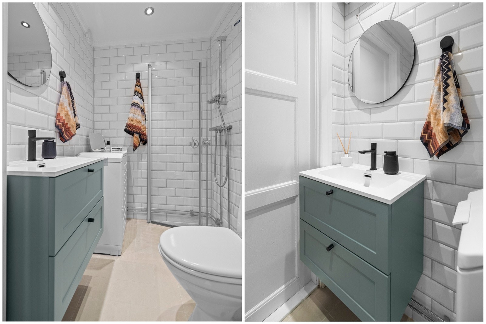 Varmekabler i gulv. Vaskemaskin medfølger i handelen. Galleribilde