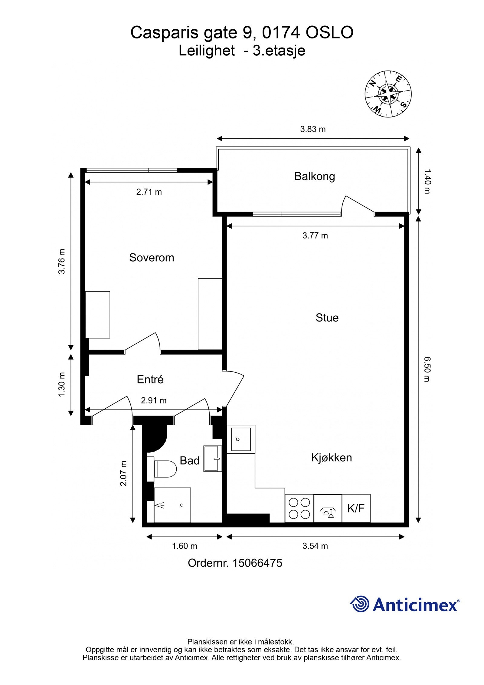 Plantegning med mål. Galleribilde