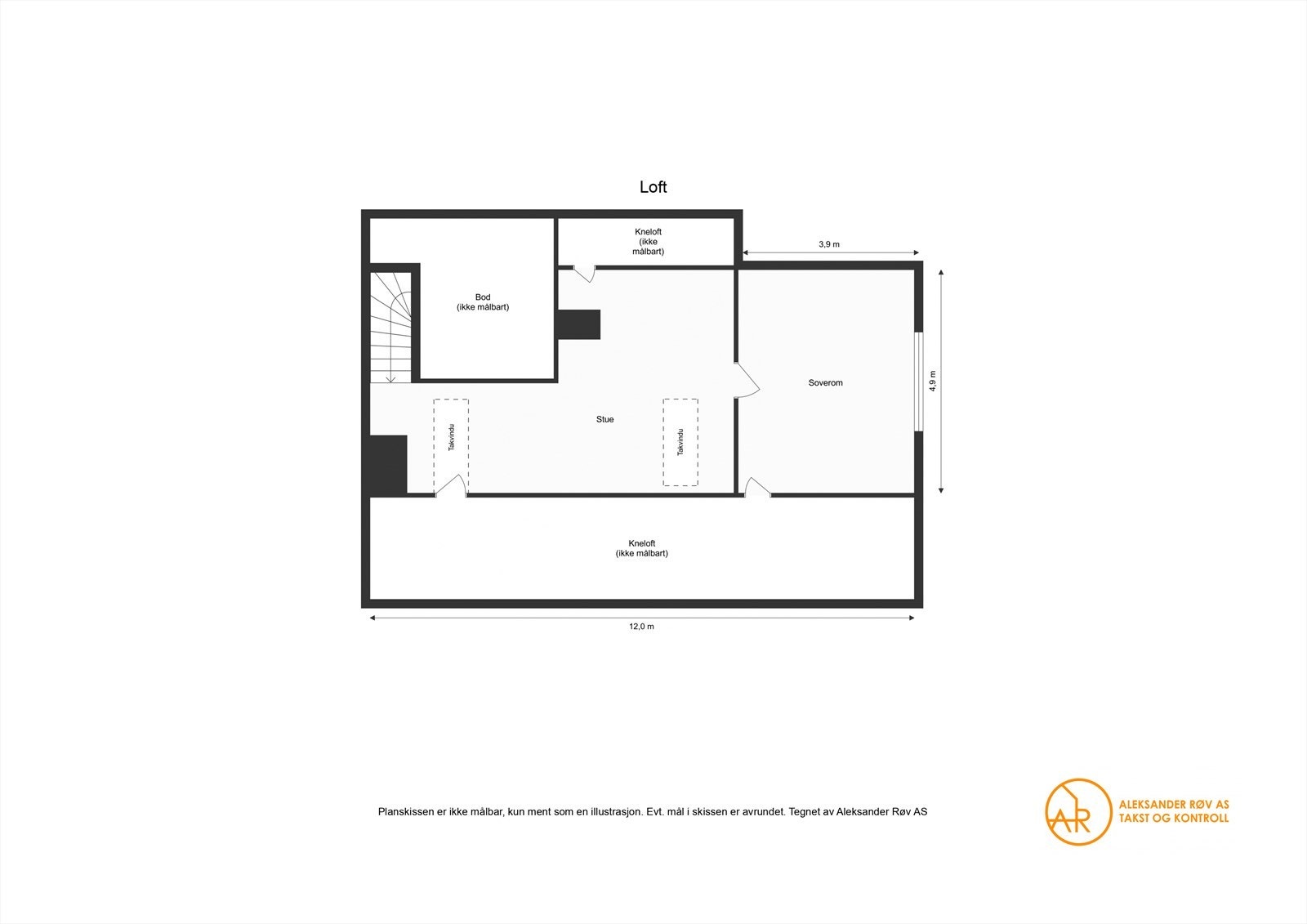 Plantegning loft (vedtektsfestet tilleggsdel til snr. 3 - adkomst via snr. 3) Galleribilde