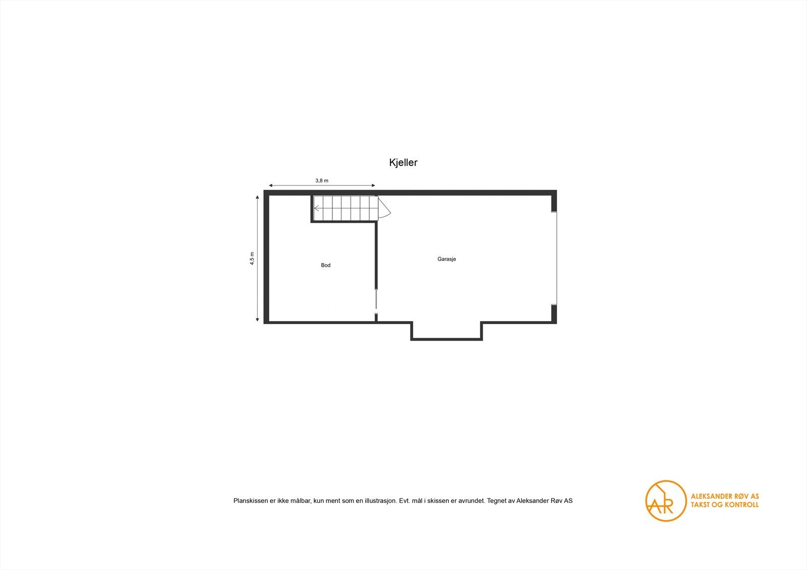 Plantegning kjeller (vedtektsfestet tilleggsdel til snr. 3). Direkte adkomst fra garasje og inn i bygget Galleribilde