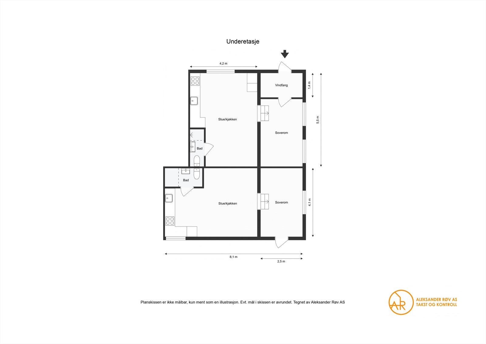 Plantegning underetasje (to leiligheter med separate adkomster - vedtektsfestet tilleggsdel til snr. 1) Galleribilde