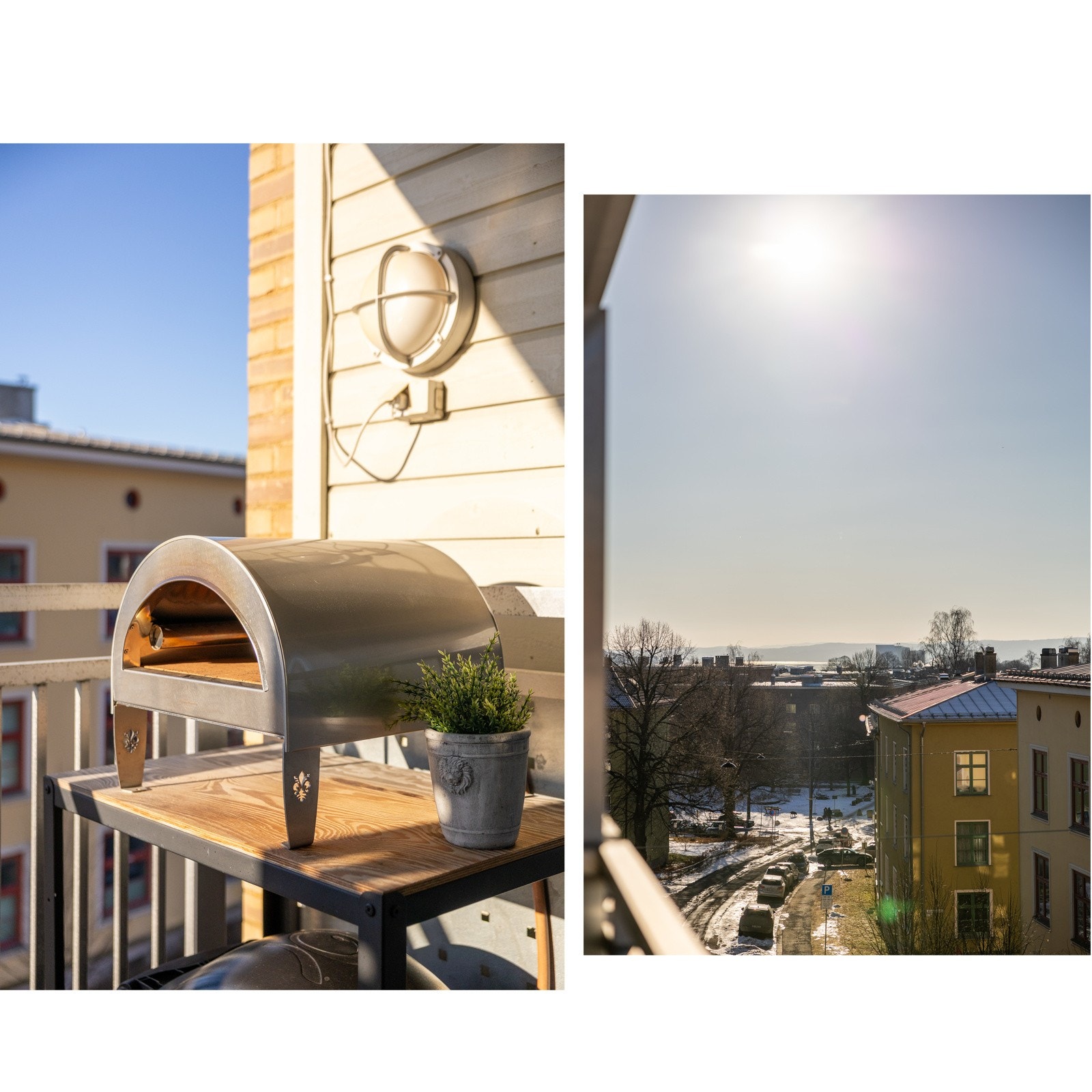 Balkongen har gode solforhold fra kl. 14:30 til omkring 20:30 på sommerstid. Galleribilde