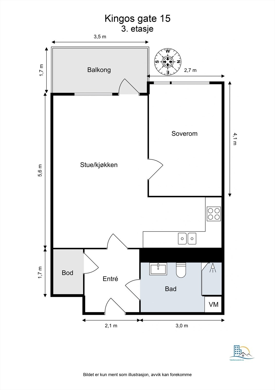 Plantegning. I tillegg disponerer leiligheten en kjellerbod på ca. 5 kvm. Galleribilde