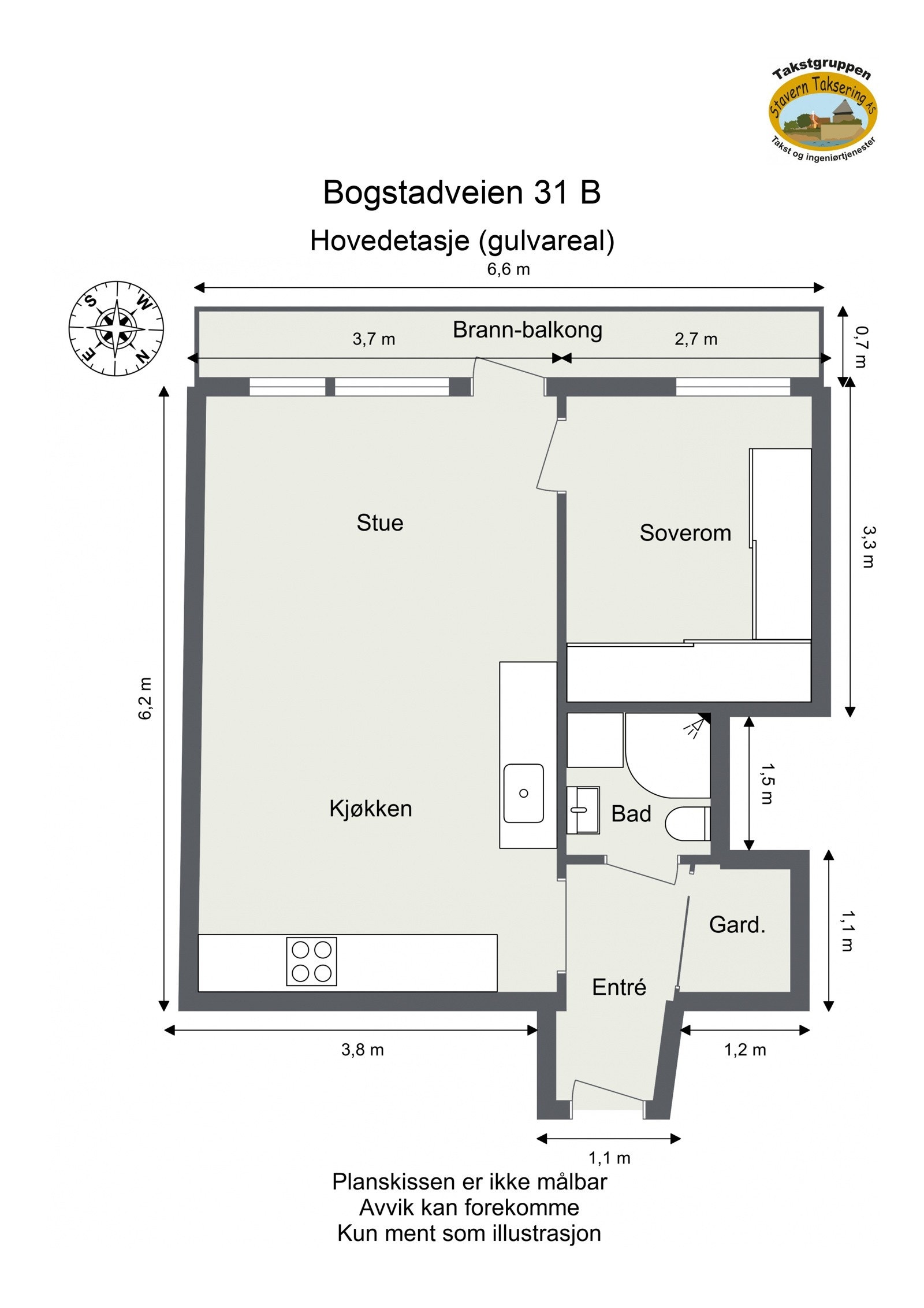Plantegning med mål fra takstmann. Megler bærer ikke ansvar for målene. Galleribilde
