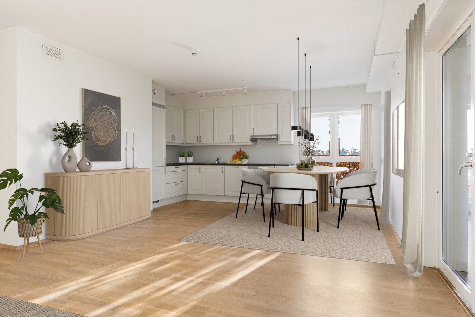 Delikat kjøkken med rikelig skapplass. Bildet er digitalt stylet. Galleribilde