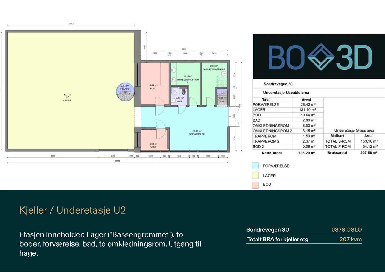 Sondrevegen 30 - Plantegning av kjeller / underetasje U2. Du finner fullstendig plantegninger samlet i slutten av bildeserien. Galleribilde