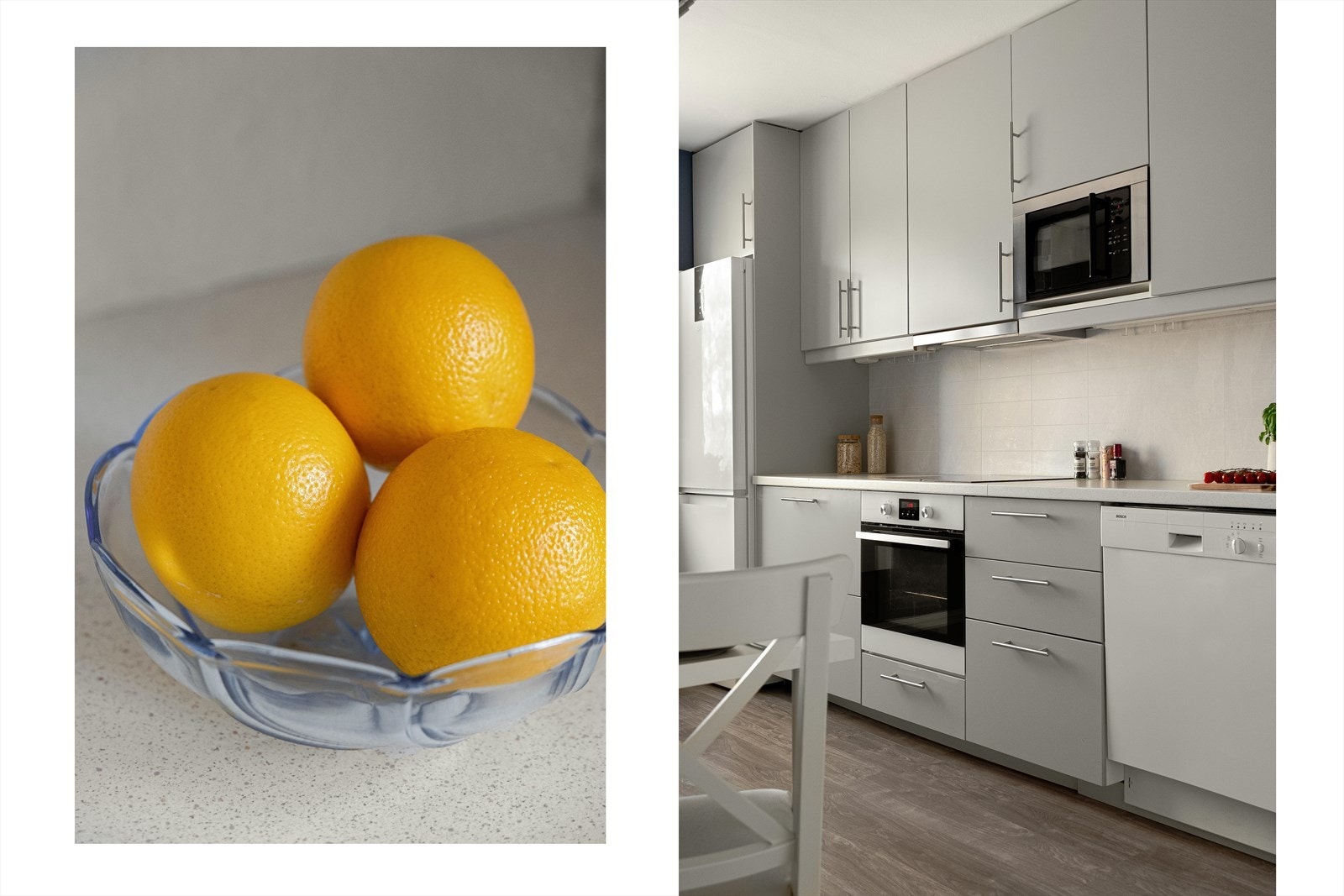 Integrerte hvitevarer med stekeovn, platetopp og micro, samt opplegg for oppvaskmaskin og plass til kombiskap. Galleribilde