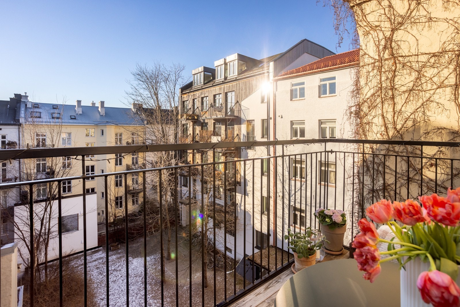 Leiligheten har en solrik balkong vendt mot en nydelig bakhage. Galleribilde