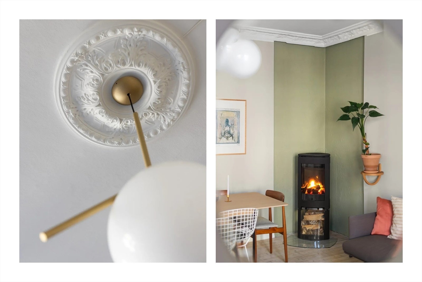 Det er satt inn nyere rosett og peisovn. Galleribilde