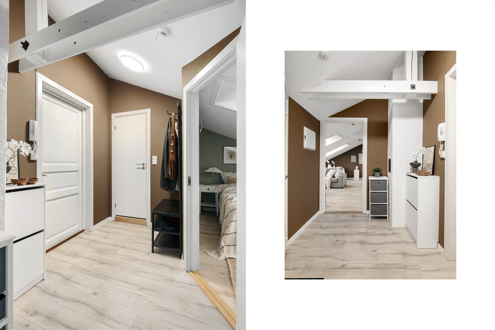 Hyggelig entré hvor det er god plass til å henge fra seg yttertøy. Her er det sikringsskap og porttelefon Galleribilde