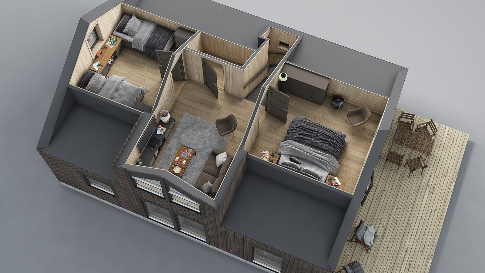 Planløsning 2.etasje - to gode soverom og en romslig loftsstue med store vinduer ut mot den fantastiske utsikten. Galleribilde