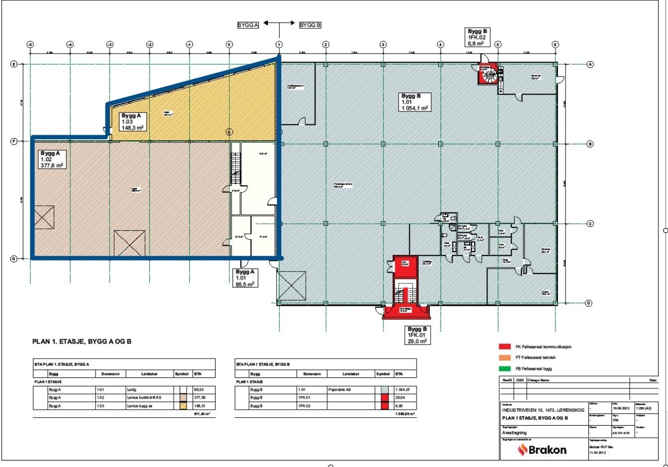 Arealer skissert i blått. 1.etg Galleribilde