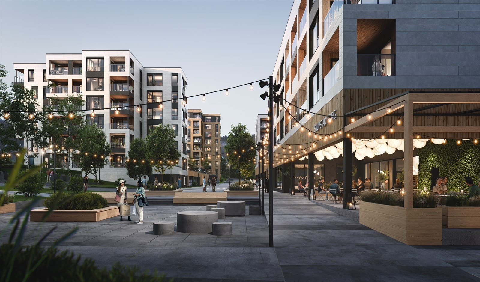 Prosjektet vil bestå av 5 leilighetsbygg, et helt nytt kjøpesenter, parkområde og et nytt bydelstorg. Galleribilde