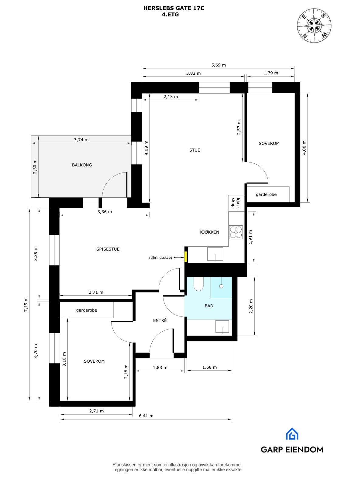 Plantegning - 4.etg. I tillegg medfølger det to kjellerboder på hhv 4 og 5 kvm i kjeller (fellesareal). Galleribilde