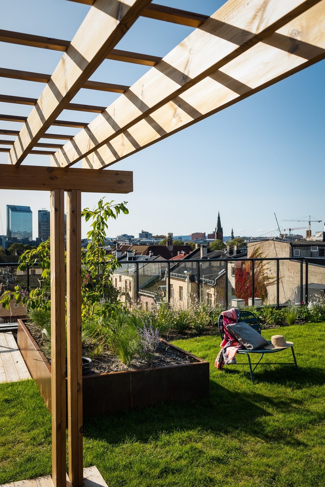 Den felles takterrassen har flott byutsikt i alle retninger og sol fra morgen til kveld. Galleribilde
