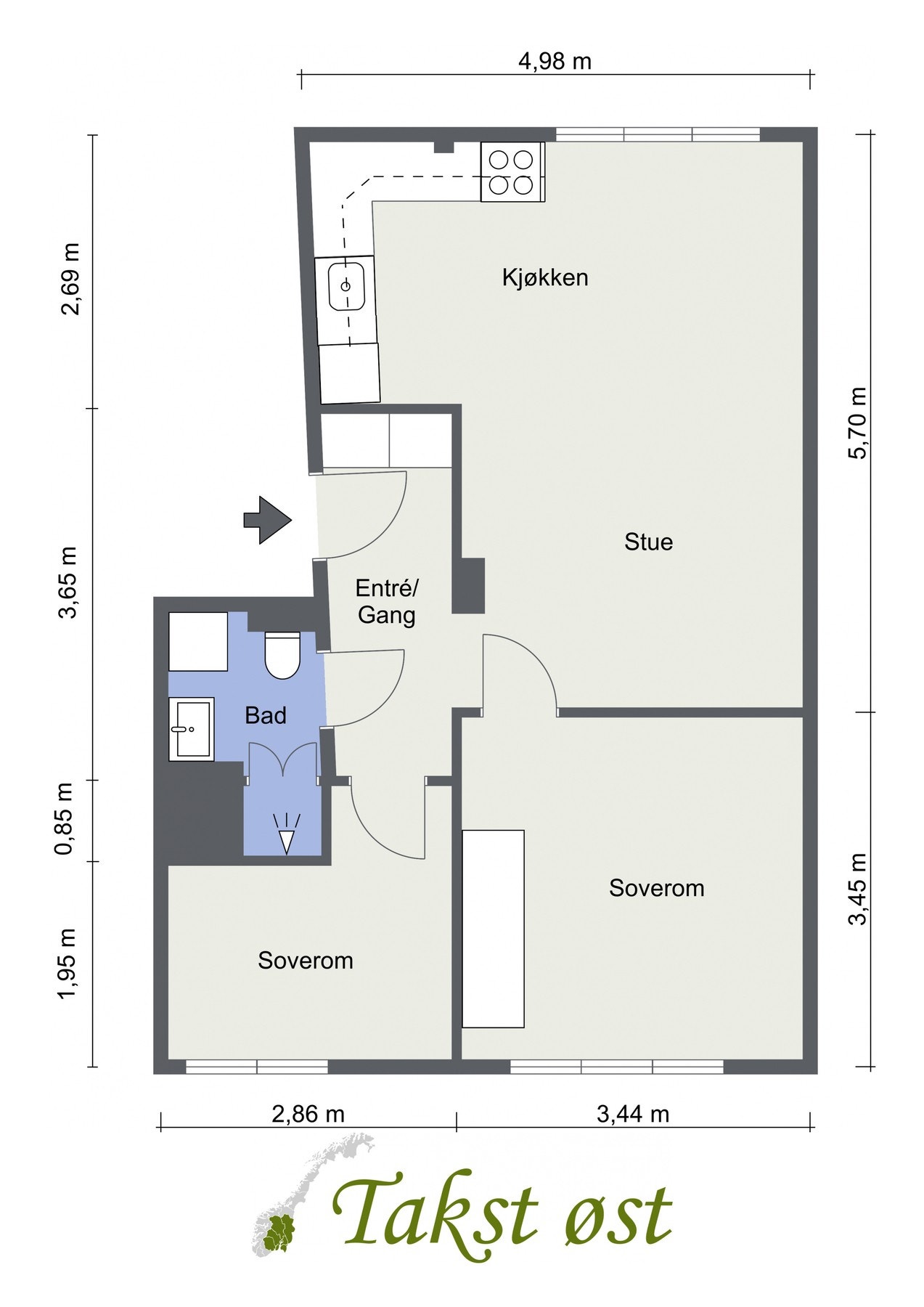 Plantegning. I tillegg medfølger det en kjellerbod på ca. 3,8 kvm. Galleribilde