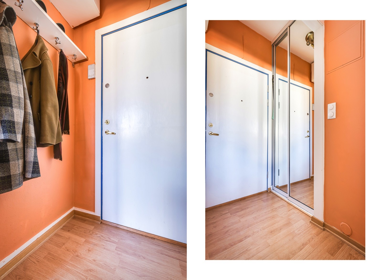 Entre med plass til sko og yttertøy. Skyvedørsgarderoben gir ytterligere lagringsplass. Galleribilde