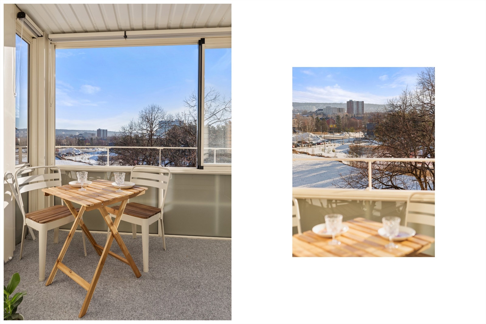 Hyggelig, innglasset balkong som var ny i 2024. Her sitter man høyt og fritt så og si helt uten innsyn og med flott, frodig utsyn. Galleribilde