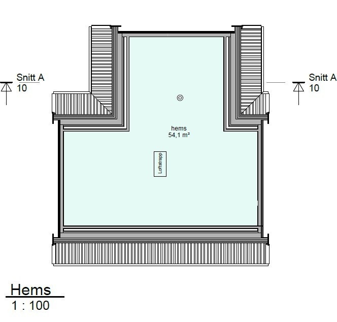 Forslag til planløsning hems i prosjektert ombygging av hytte Galleribilde