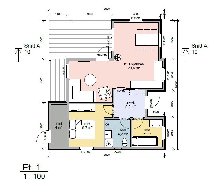 Forslag til planløsning 1. etg i prosjektert ombyging av hytte Galleribilde