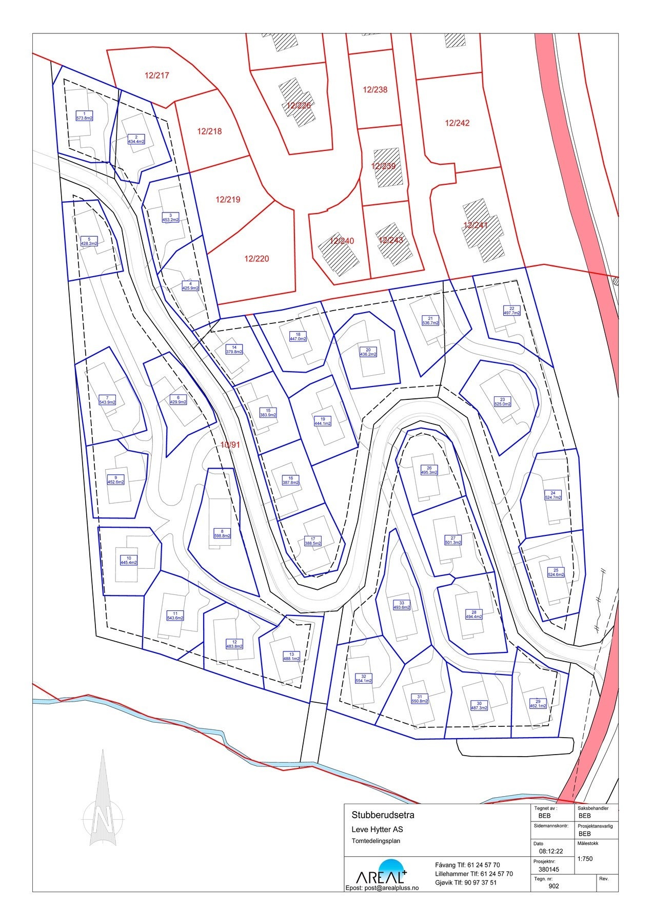 Planlagt tomteinndeling for Stubberudsætra. Areal på tomter er ca. Galleribilde