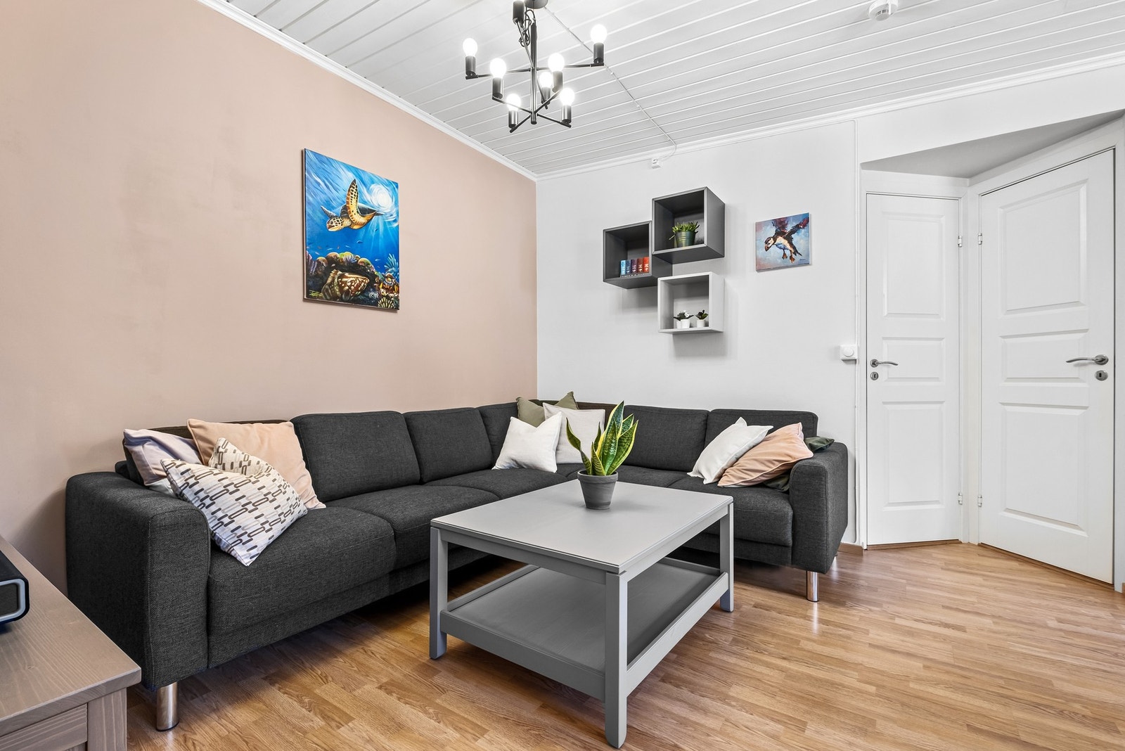 I stuen er det inngang til leilighetens soverom Galleribilde