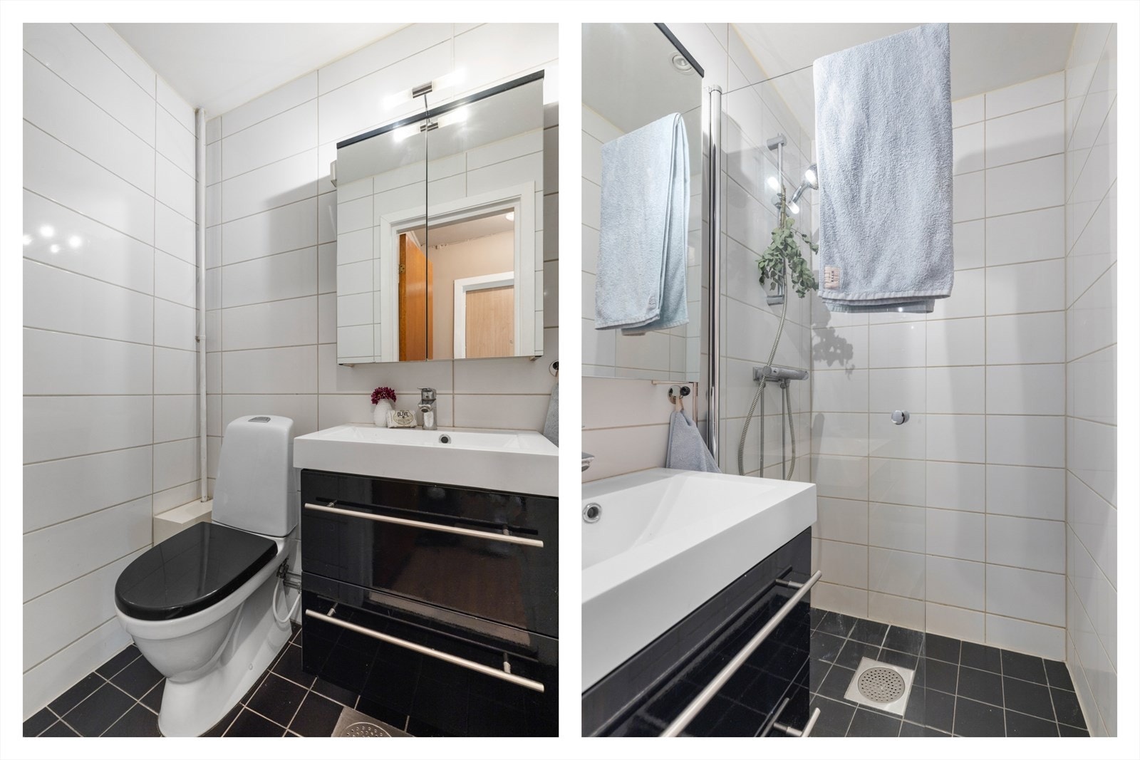 Gulvet er flislagt. Rommet har elektriske varmekabler. Downlights i himling. Galleribilde