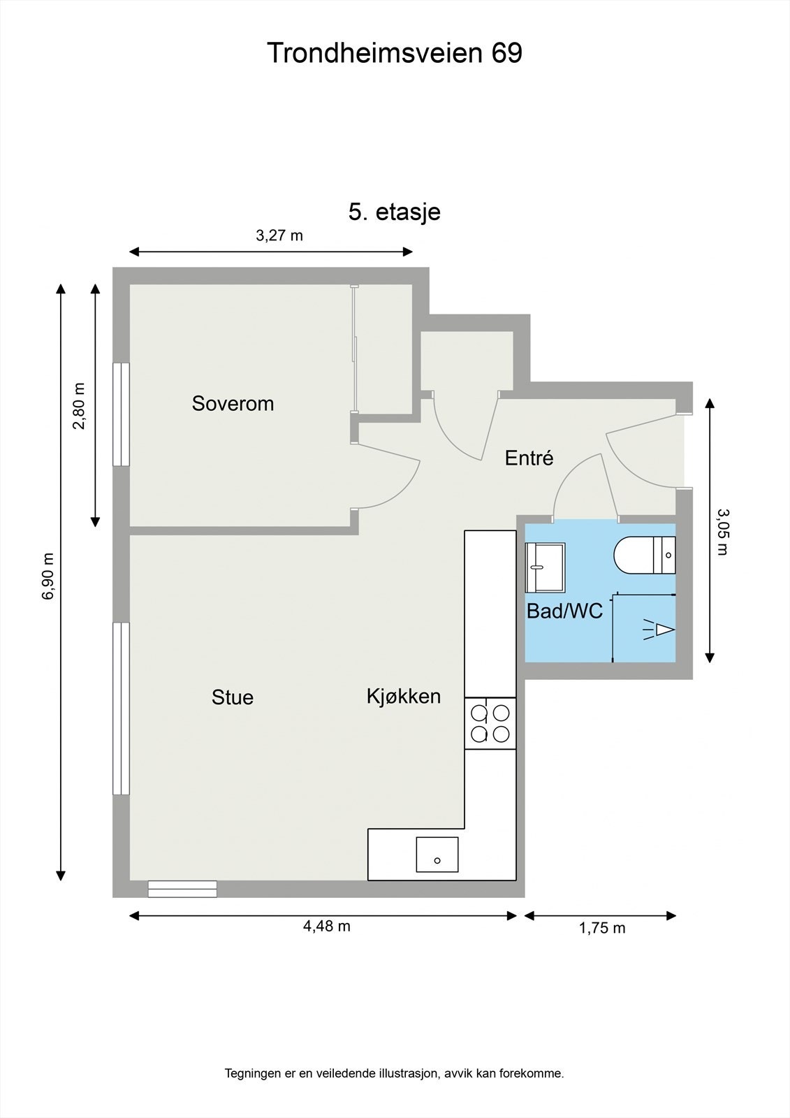 Svært god planløsning med romslig soverom og åpen stue-/kjøkkenløsning. Galleribilde
