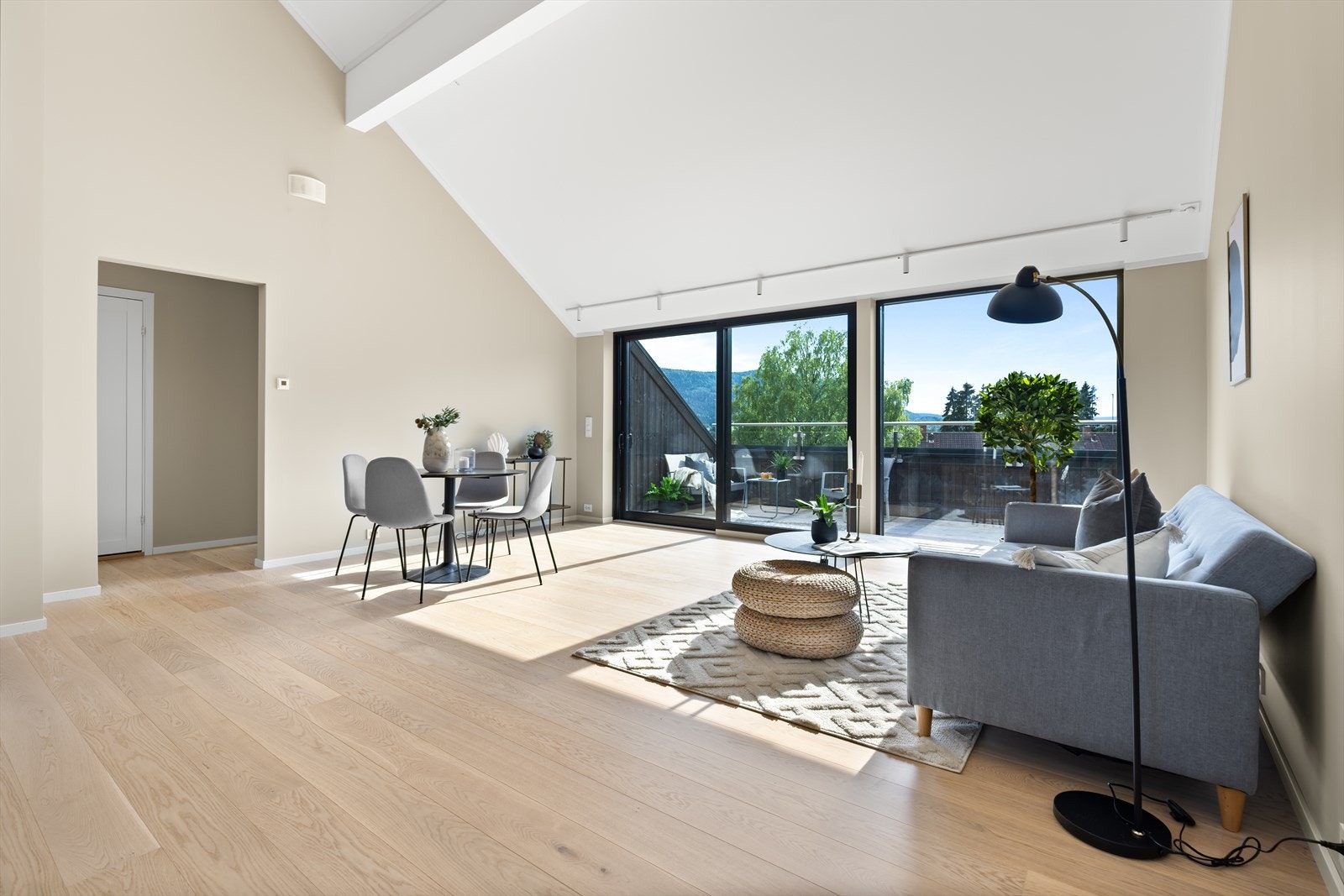 Utgang fra stuen til solrik takterrasse mot vest. Galleribilde