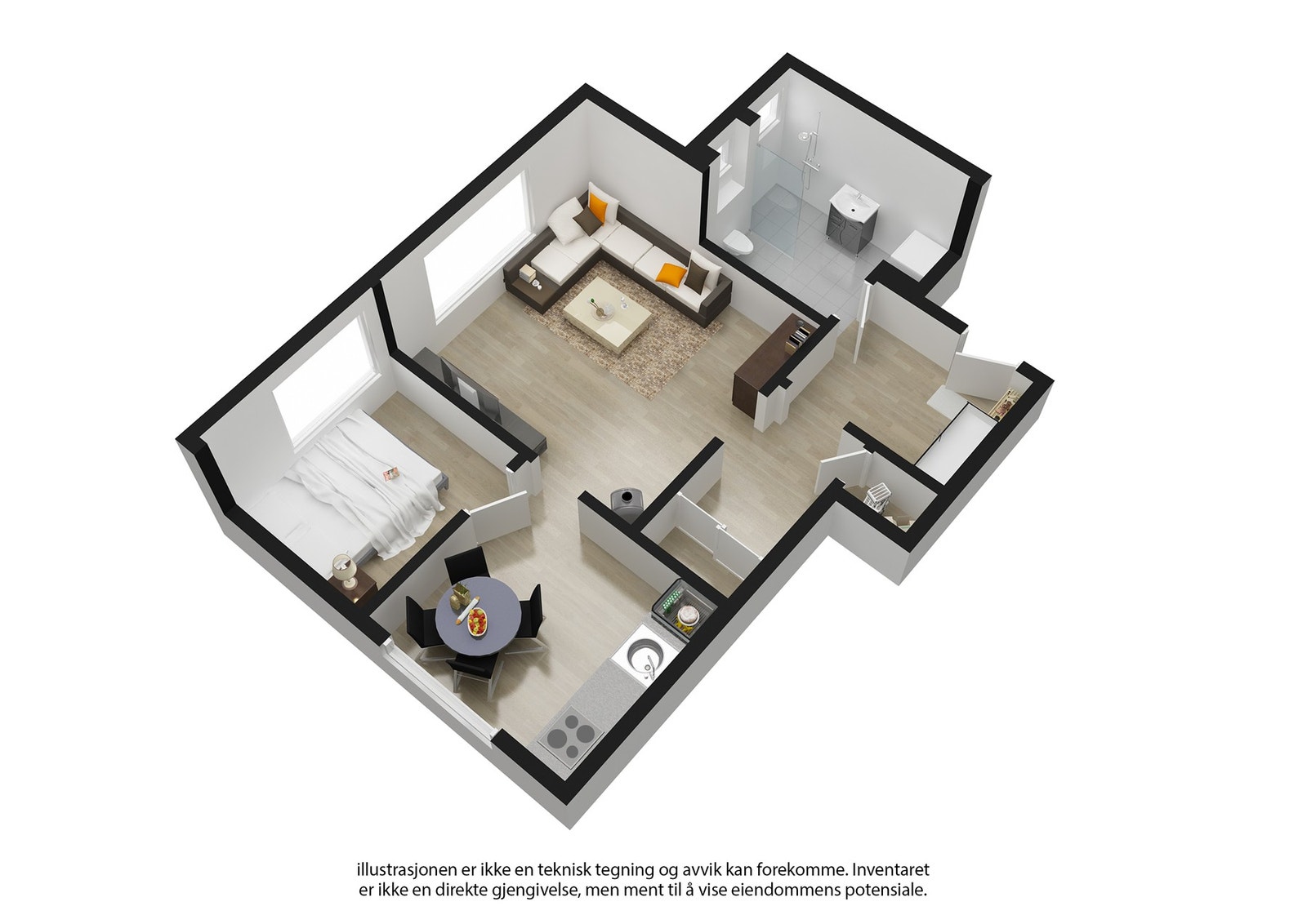 3D plantegning - avvik kan forekomme. Galleribilde