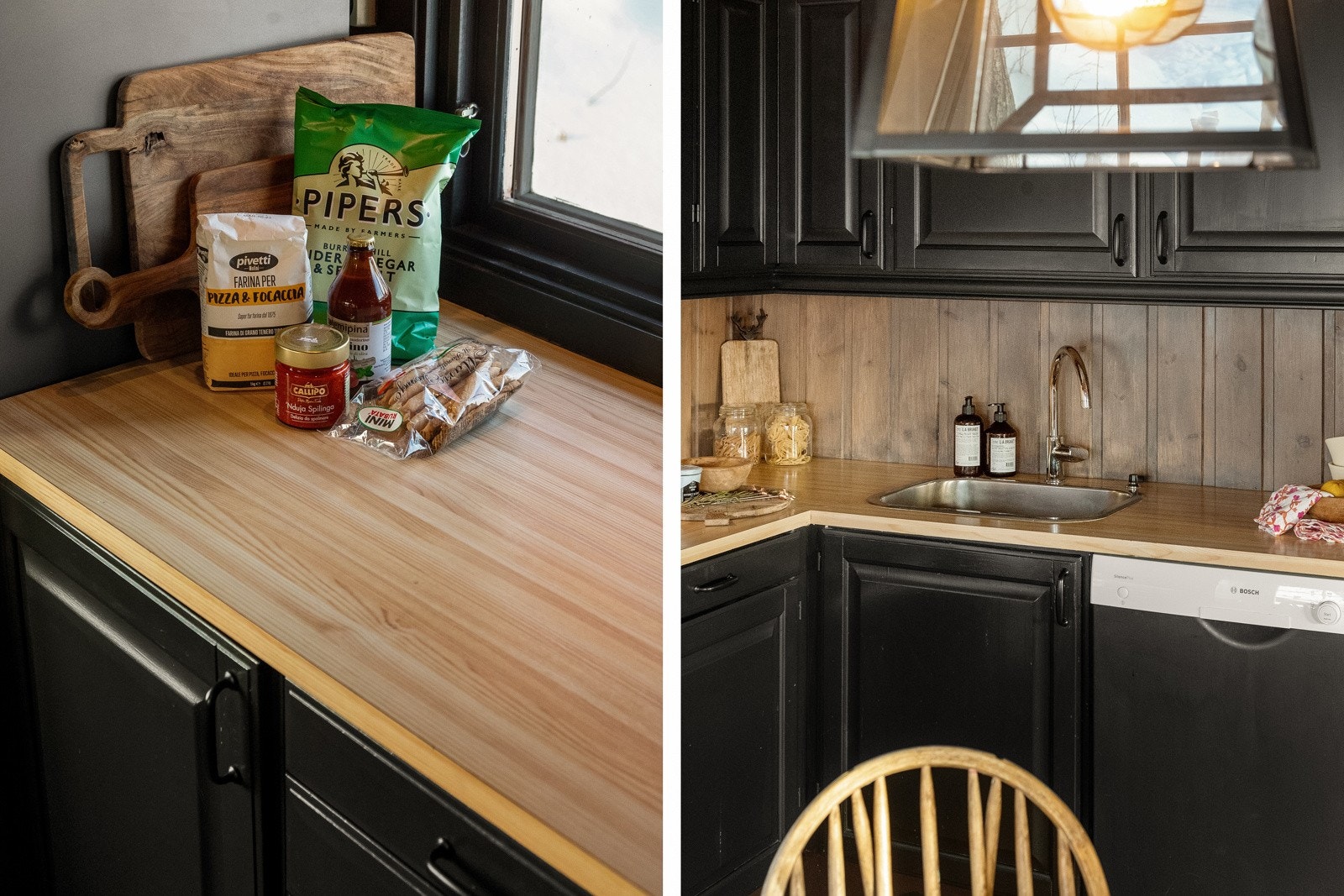 Det er nedfelt kum i stål i den lyse laminatbenkeplaten. Galleribilde