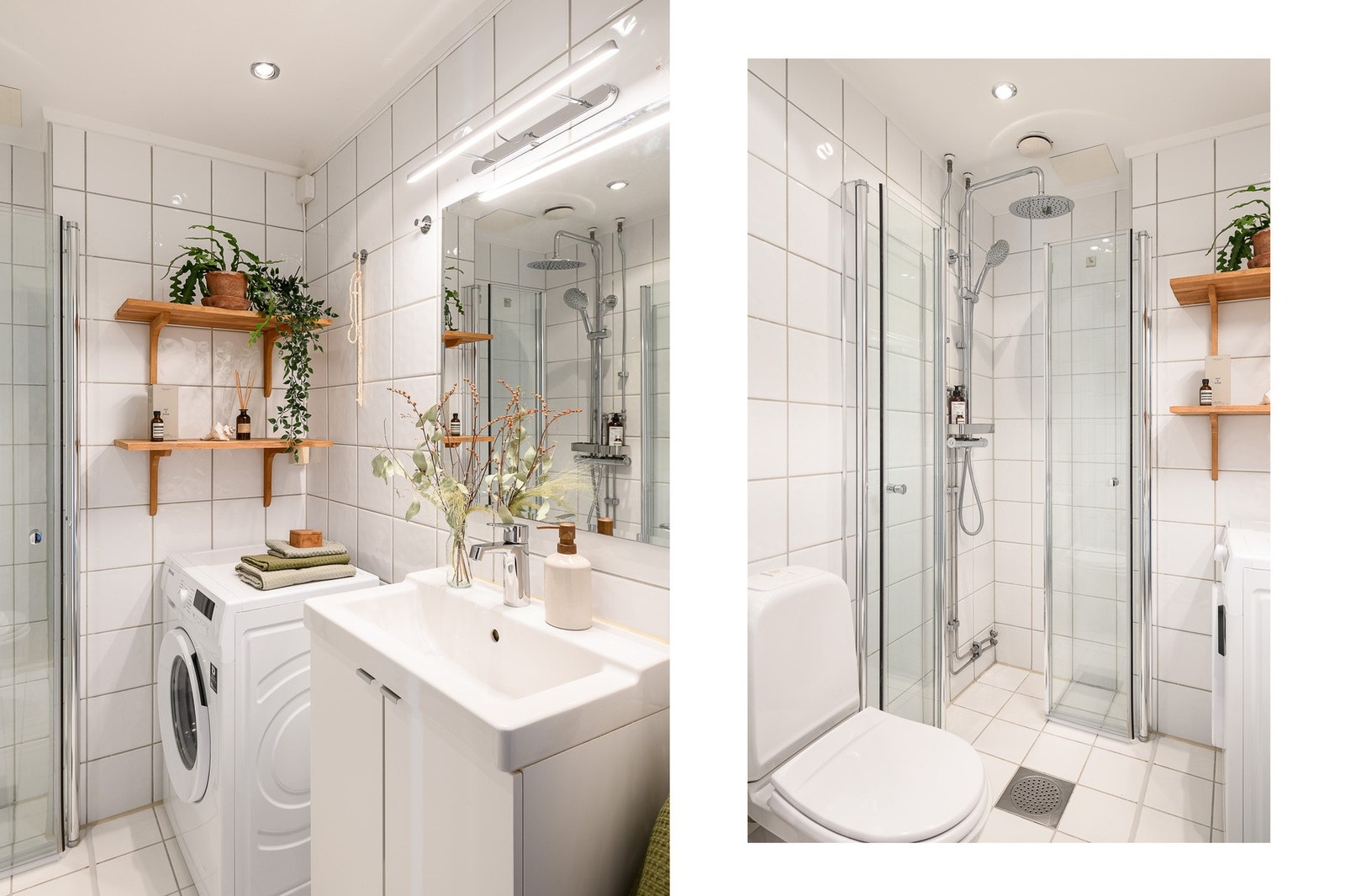 Badet ble renovert i regi av borettslaget i 2000, og har regnfallsdusj og opplegg for vaskemaskin. Galleribilde