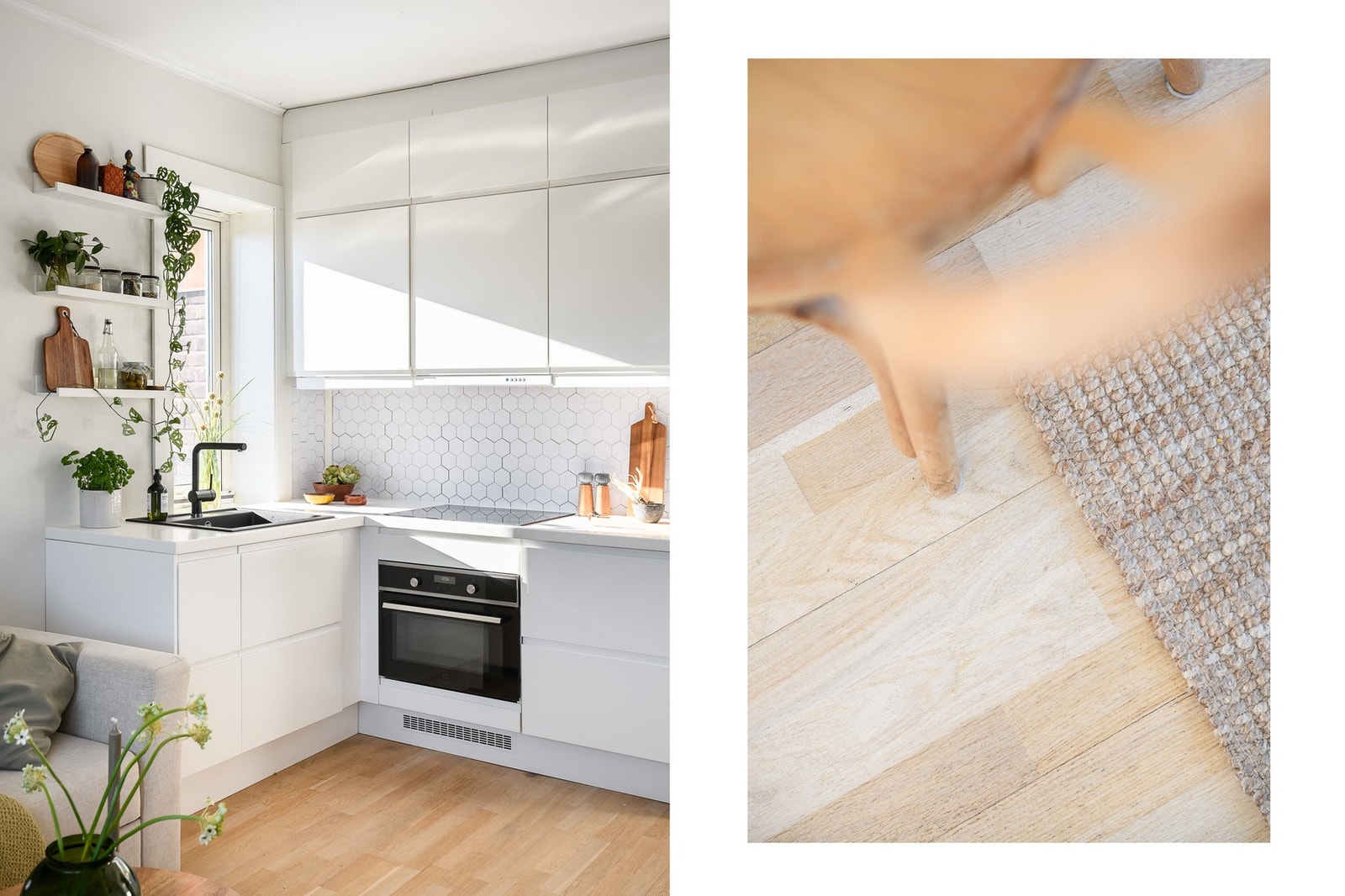 Fint utformet og plassert i åpen løsning til stuen. Kjøkkenet er velutstyrt med takhøye skap, god arbeidsflyt og integrerte hvitevarer. Galleribilde