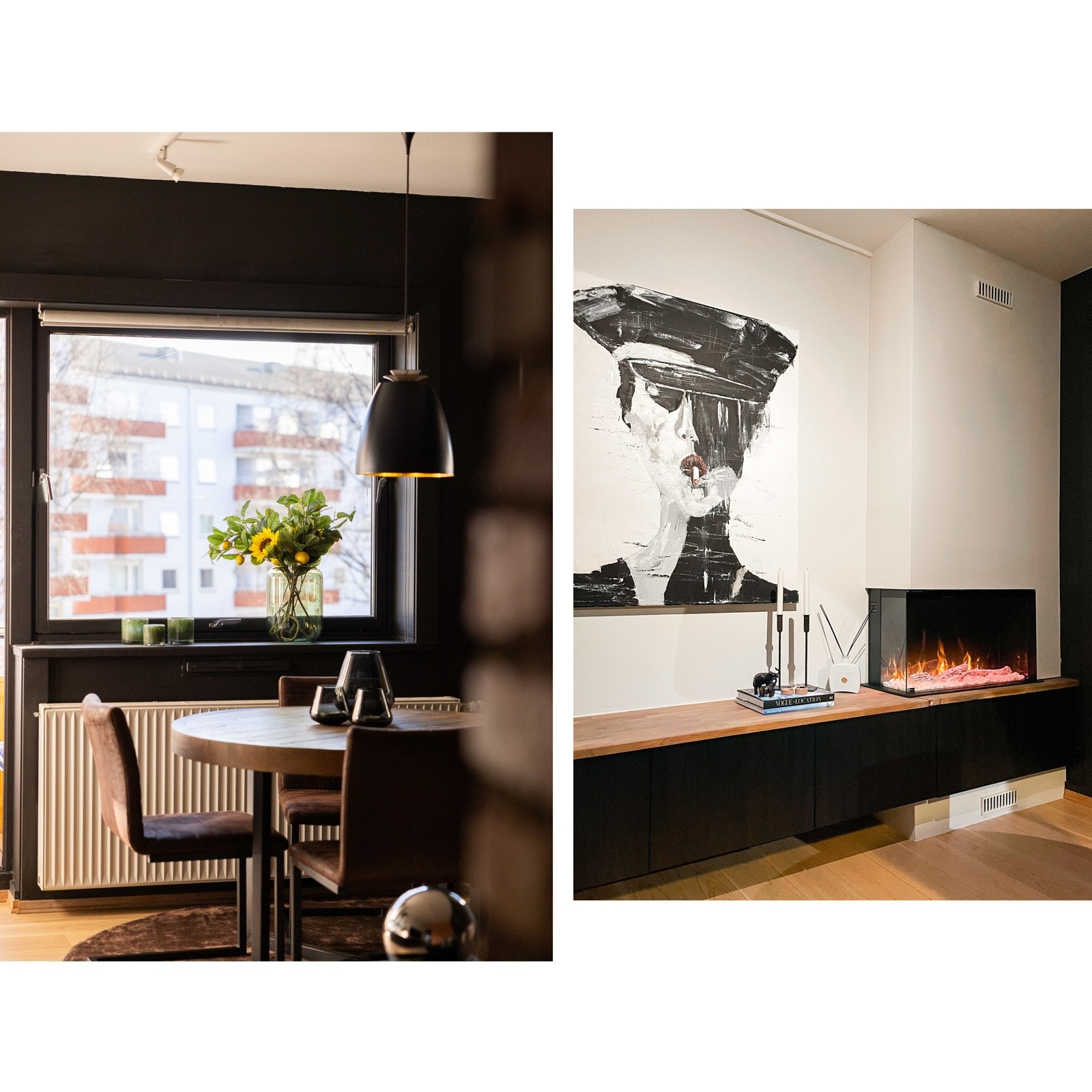 Elektrisk peis er like koselig en sen sommerkveld, som en mørk høstkveld Galleribilde