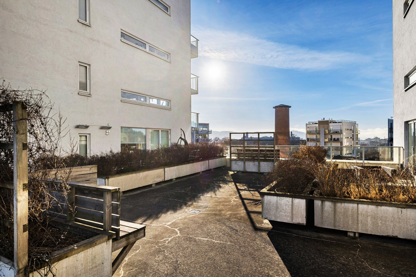 Felles takterrasse med herlige sol- og utsiktsforhold. Galleribilde
