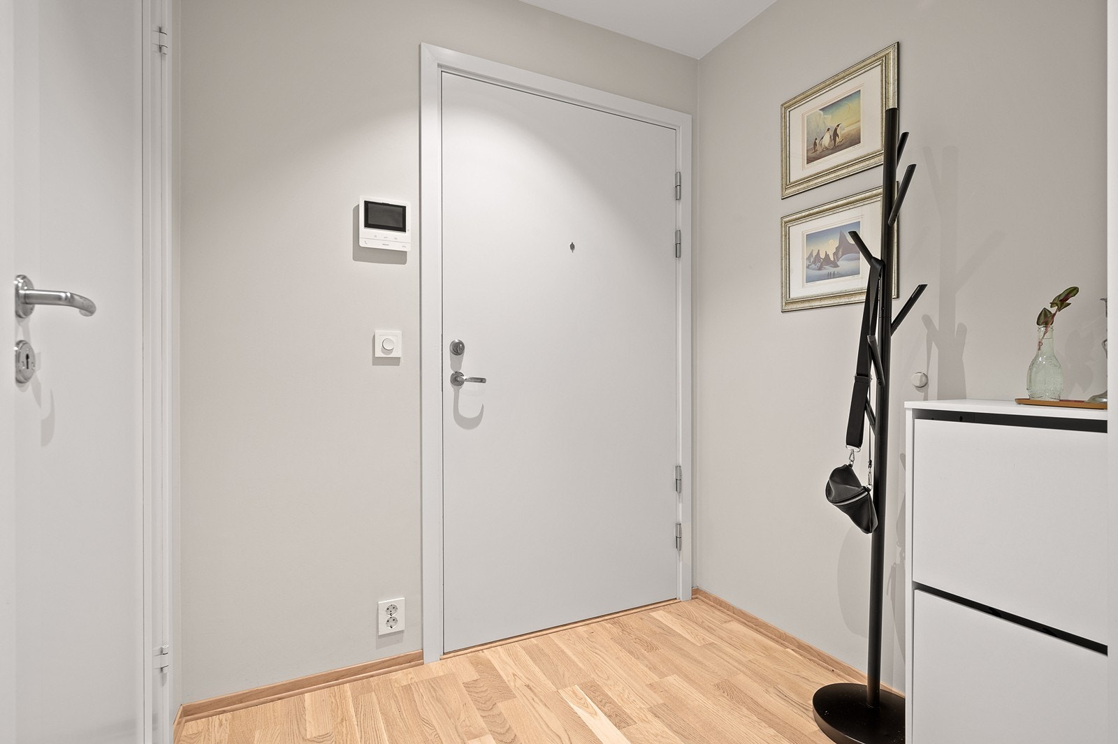 Enkel adkomst med heis til entré med skyvedørsgarderobe. Galleribilde