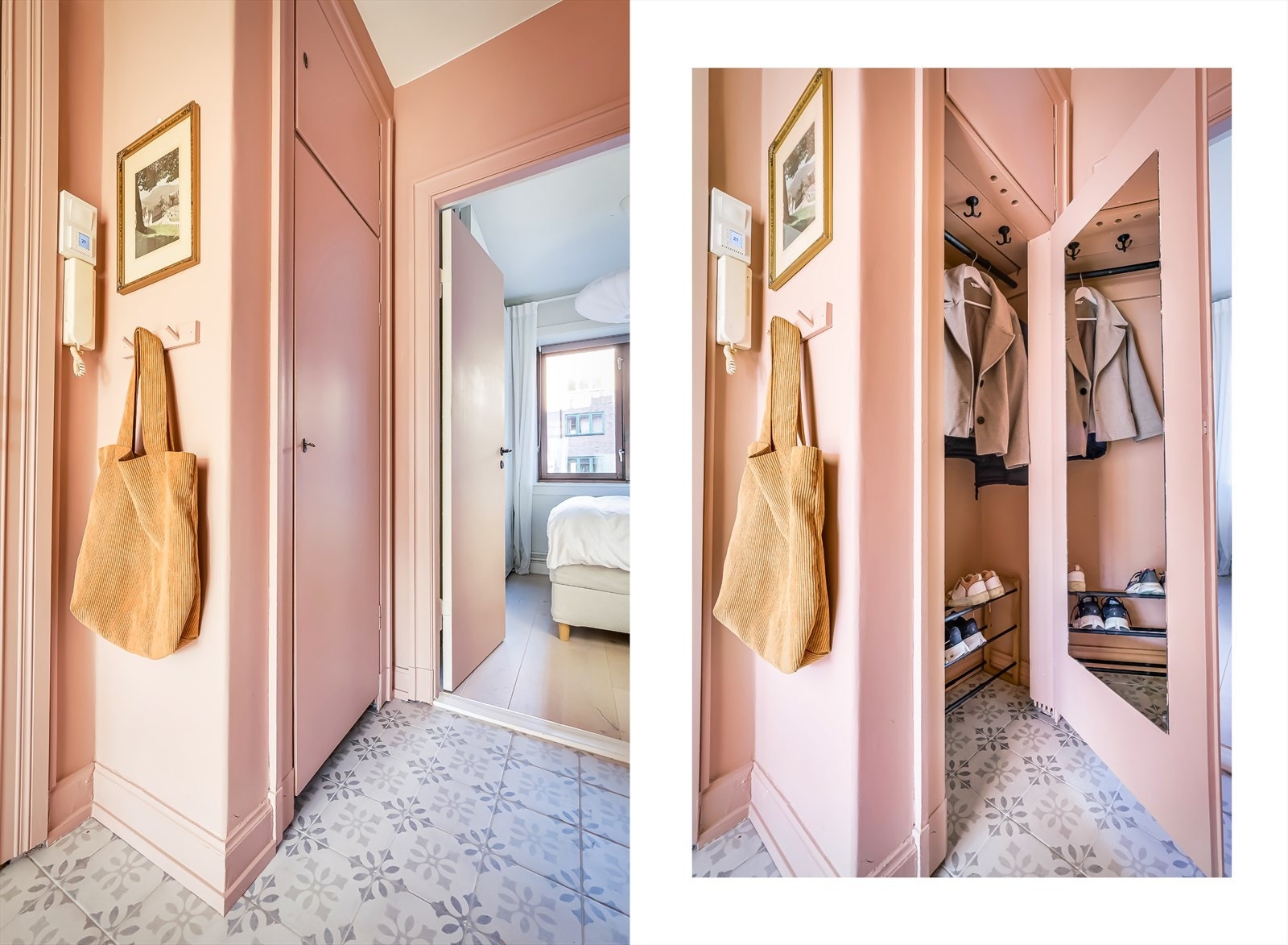 Praktisk plassbygget skap for oppbevaring av yttertøy og sko. Galleribilde