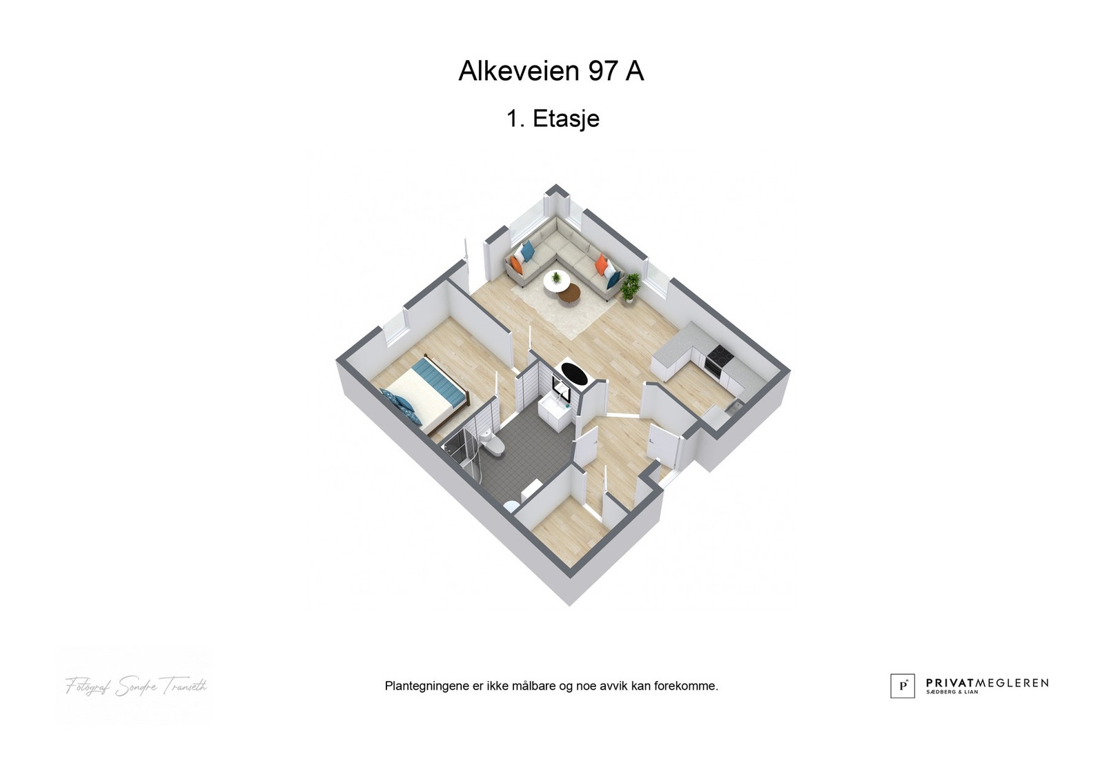3D - plantegning av leiligheten, ikke målsatt Galleribilde