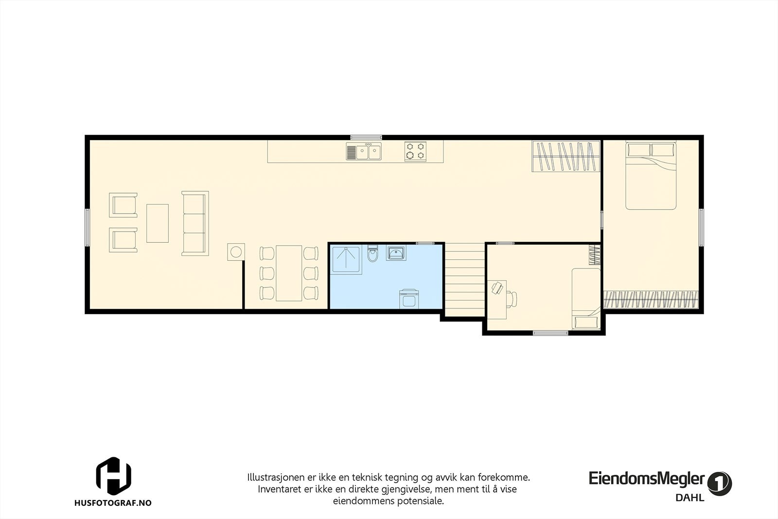 2. etasje med innredet utleiedel. Hele etasjen er innredet og laget ny med utleiedel i 2019. Galleribilde