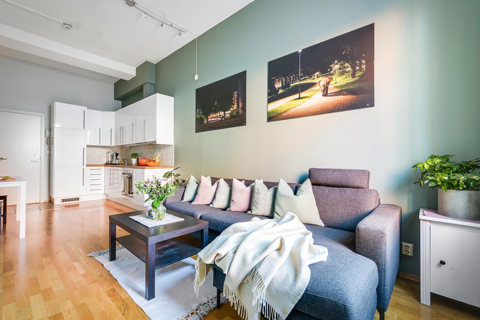 Ifm. stue/kjøkken er det god plass til en stor sofa og spiseplass for sosiale lag. Galleribilde