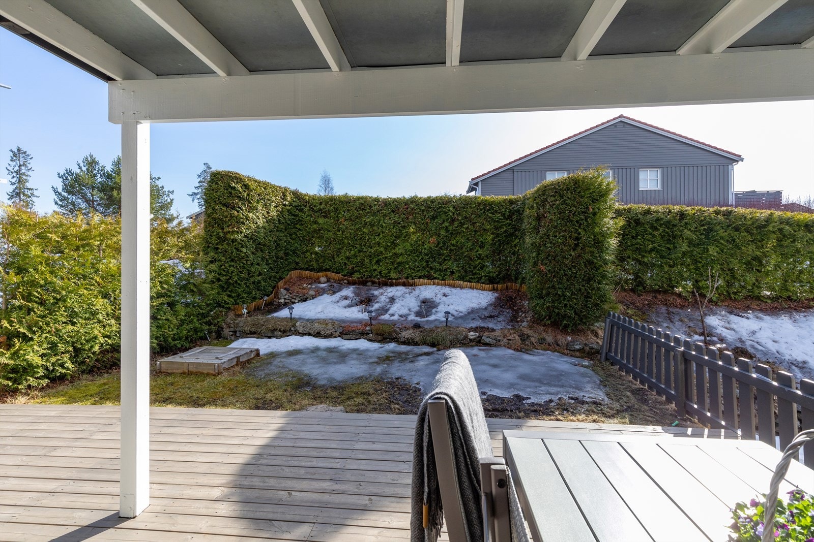 Her er et oversiktsbilde fra tidligere salg som viser hageparsellen. Sandkassen er ikke lengre der. Galleribilde