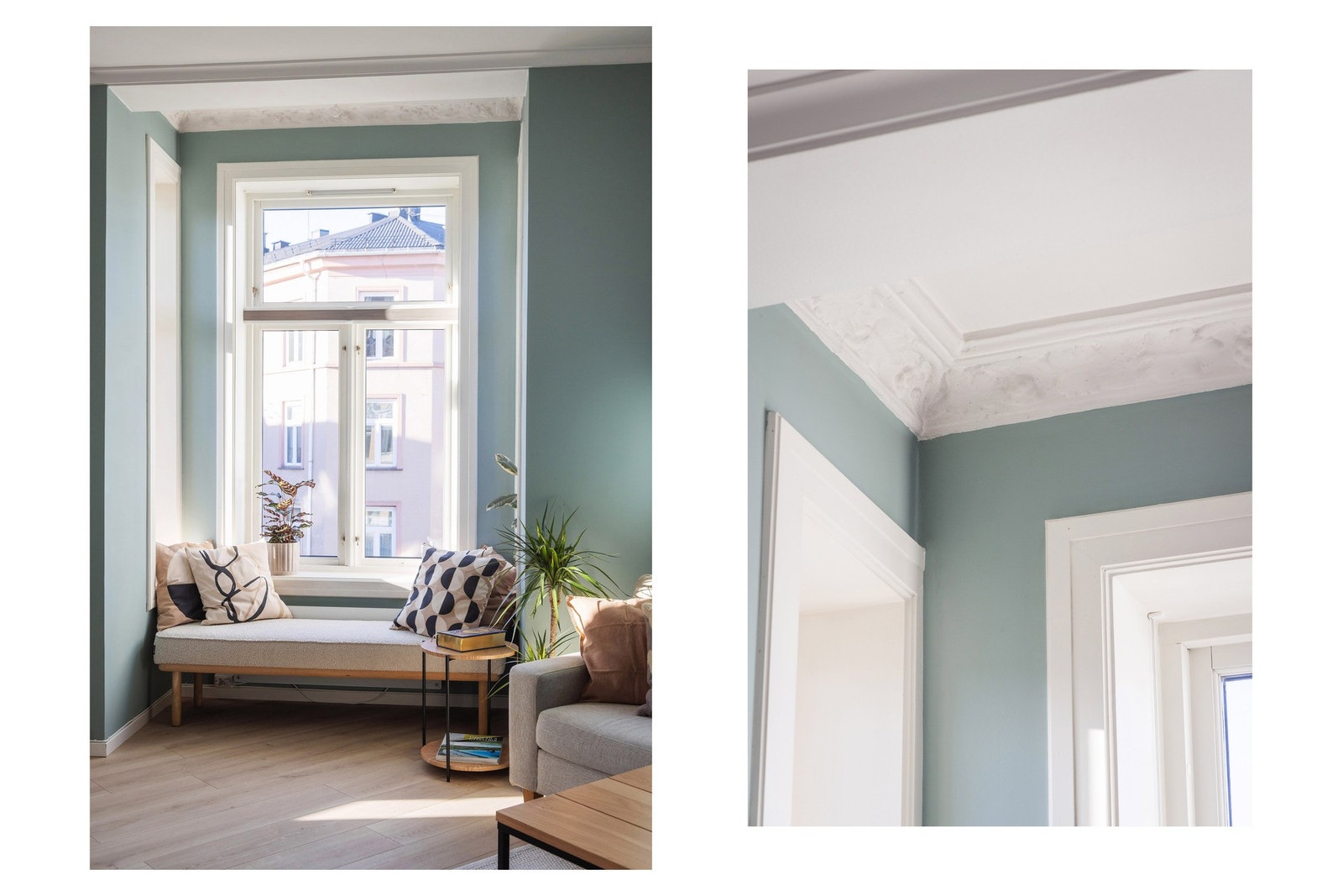 Her får man umiddelbart lyst til å slå seg ned med en bok og noe godt i glasset. Verdt å legge merke til stukkaturen i himlingen. Galleribilde